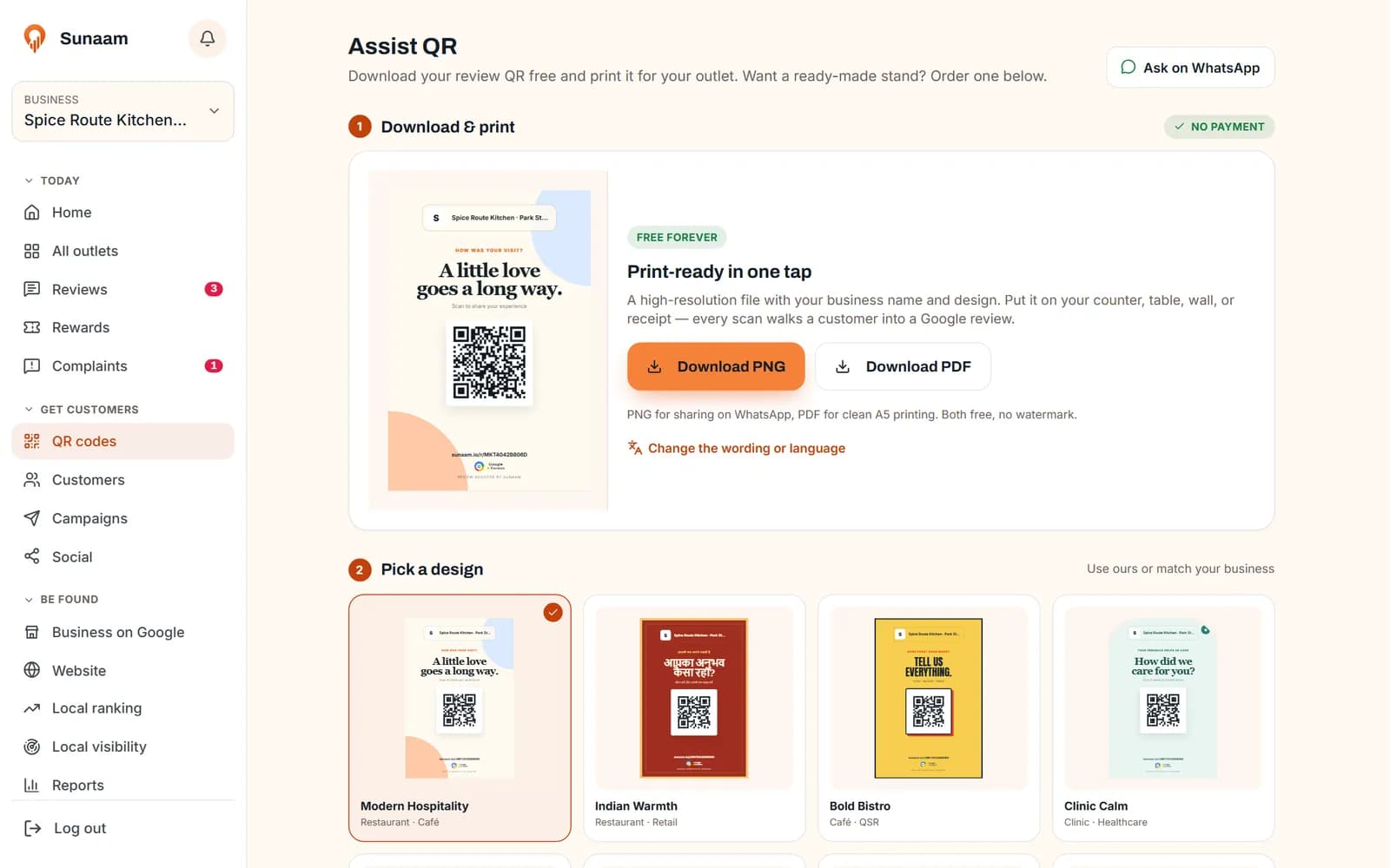 Review QR cards for each outlet
